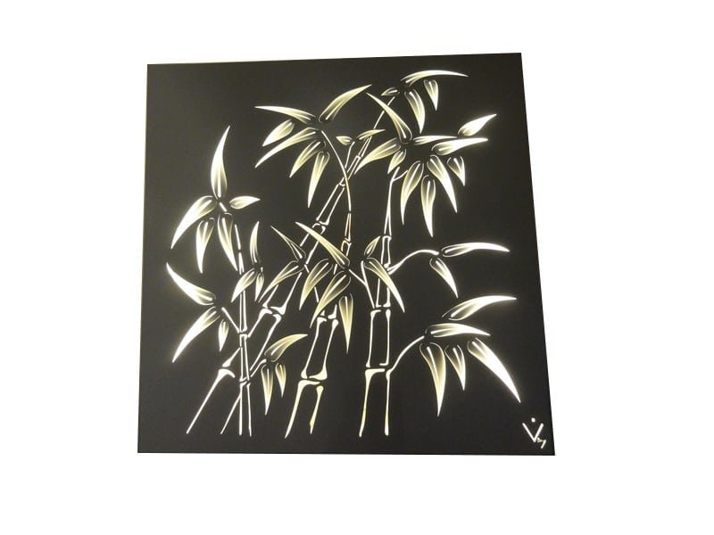 Tableau applique Bambous 60 cm, Design métal - Valérie Boy Tableau sculpture lumineux Bambou - Cadre lumineux feuilles bambou - Déco murale lumineuse Valérie Boy- Déco made in France - Déco fabriquée en France - Ornement d'intérieur mural en Métal - Pièce de collection - Maison feng shui - idée Cadeau