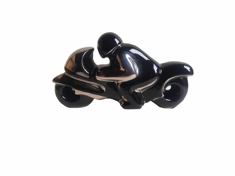 Moto de course sculpture déco céramique design noir Statue Moto course - Sculpture Moto Design - Objet décoratif motard - Objet d'art en céramique noir et argentée - Sculpture ornement - Décoration d'intérieur - Déco sport - Maison feng shui - Cadeau souvenir