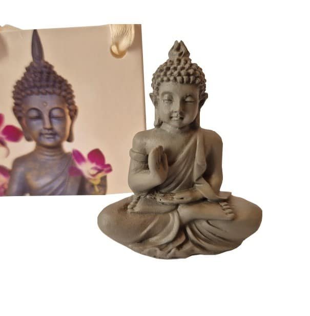 Bouddha tibétain statue Statue Bouddha - Objet décoratif - Décoration d'intérieur - Déco Zen - Maison feng shui - Cadeau paix et bonheur - Objet d'art en céramique gris foncé - Sculpture ornement - Maison feng shui - Cadeau déco
