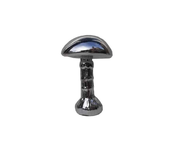 Champignon déco céramique argenté h 12 cm Sculpture Champignon déco - Statue Champignon déco en céramique - Décoration d'intérieur champêtre - Objet d'art céramique argentée - Déco ornement originale - Cadeau déco - idée cadeau