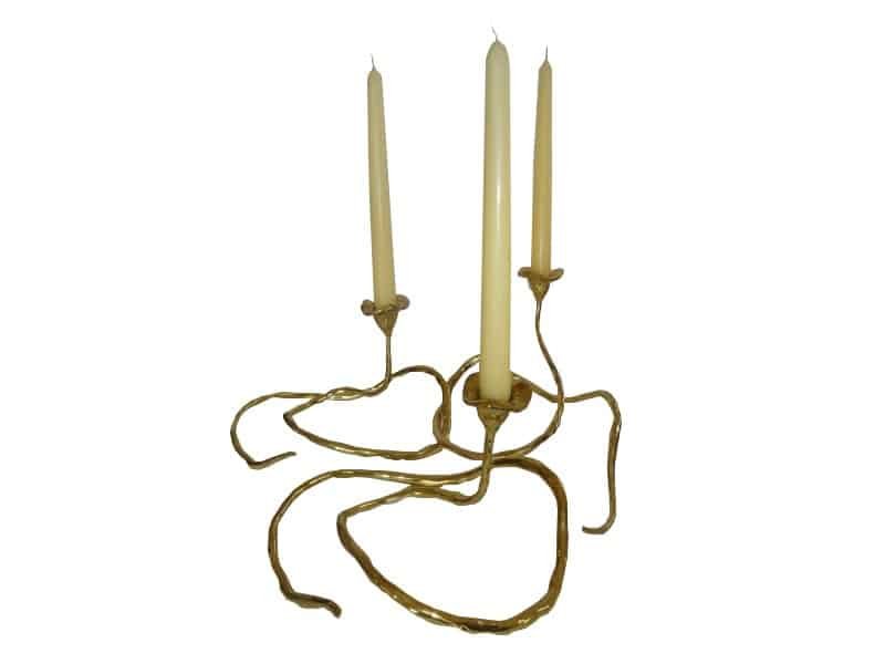 Candlestick 3 candle holders H 18 cm, Gold metal design Chandelier design métal or - Bougeoirs 3 flammes déco haut de gamme - Bougeoirs chic et design - Déco feu - Mobilier et décoration de mariage - Now'S Home déco