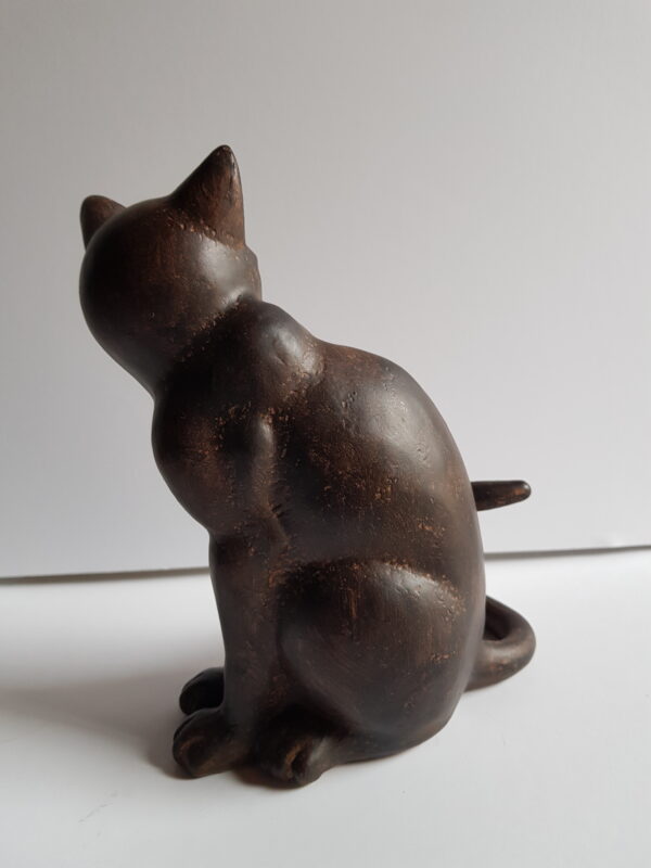 Statue Chat assis H 20 cm, Résine marron