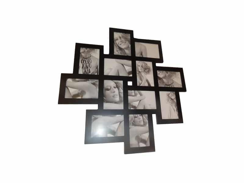 Porte-photos déco bois noir design 65 cm Porte-photos mural noir 12 photos - Cadre photos mural - Objet décoratif mural - Galerie photo murale - Multi cadres photos - Décorer un mur - Décoration murale photographique - Décoration d'intérieur murale - Maison feng shui - Cadeau déco - idée cadeau