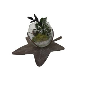 Vase boule Feuille métal, sable et sa déco stabilisée, Design Nature H 7 cm