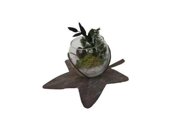 Vase boule Feuille métal, sable et sa déco stabilisée, Design Nature H 7 cm
