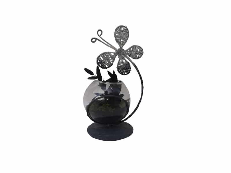 Decorative vase Glass ball and Butterfly on iron base, stabilized flowers and sand Vase boule papillon déco - Vase Papillon décoratif - Ornement décoratif fleurs - Déco fleurie - Objet décoratif design métal - Déco chic de table - Cadeau invitation