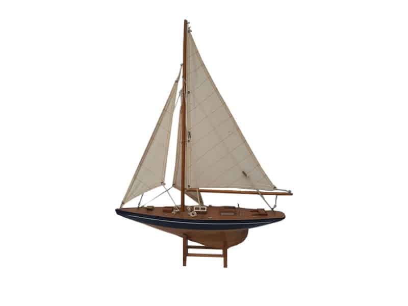 Large sailing boat, blue hull Wood 55 cm Bateau à voile déco - Maquette bateau bois décoratif - Ornement décoratif mer - Déco océan - Objet décoratif design - Déco bord de mer - Déco de gite