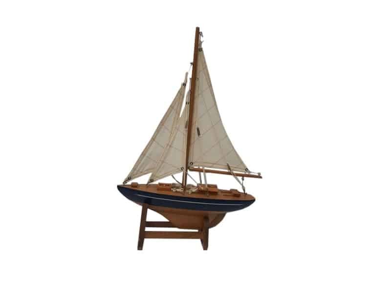 Blue hull sailing boat, Wood 37 cm Bateau à voile déco - Maquette bateau bois décoratif - Ornement décoratif mer - Déco océan - Objet décoratif design - Déco bord de mer - Déco de gite