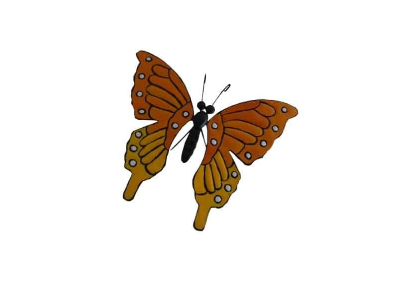 Butterfly Yellow-orange L 40 cm, Metal design Papillon sculpture murale décorative - Oiseau déco murale - Objet d'art en métal - Sculpture ornement orange - Maison feng shui - Cadeau déco - Déco animale