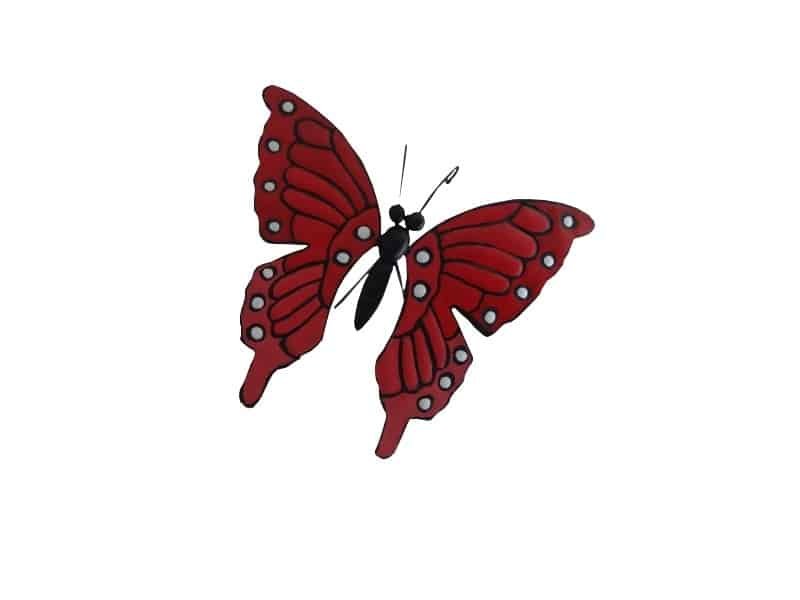 Red Butterfly L 40 cm, metal design Papillon sculpture murale décorative - Oiseau déco murale - Objet d'art en métal - Sculpture ornement rouge - Maison feng shui - Cadeau déco - Déco animale