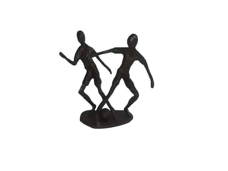Footballers sculpture H 14 cm metal design Statue football - Figurine footballeurs sur socle - Objet décoratif Foot - Objet d'art en métal fer - Sculpture ornement décoration d'intérieur - Déco Sport - Maison feng shui - Cadeau sportif - Trophée - Coupe