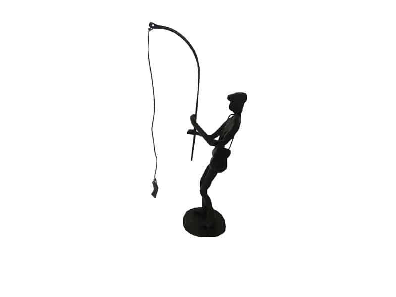 Fisherman sculpture 20 cm, iron metal Statue pêcheur - Pêcheur sculpture sur socle - Objet décoratif pêche - Objet d'art en fer - Sculpture ornement décoration d'intérieur - Déco Sport - Déco industrielle et design - Maison feng shui - Cadeau sportif - Trophée