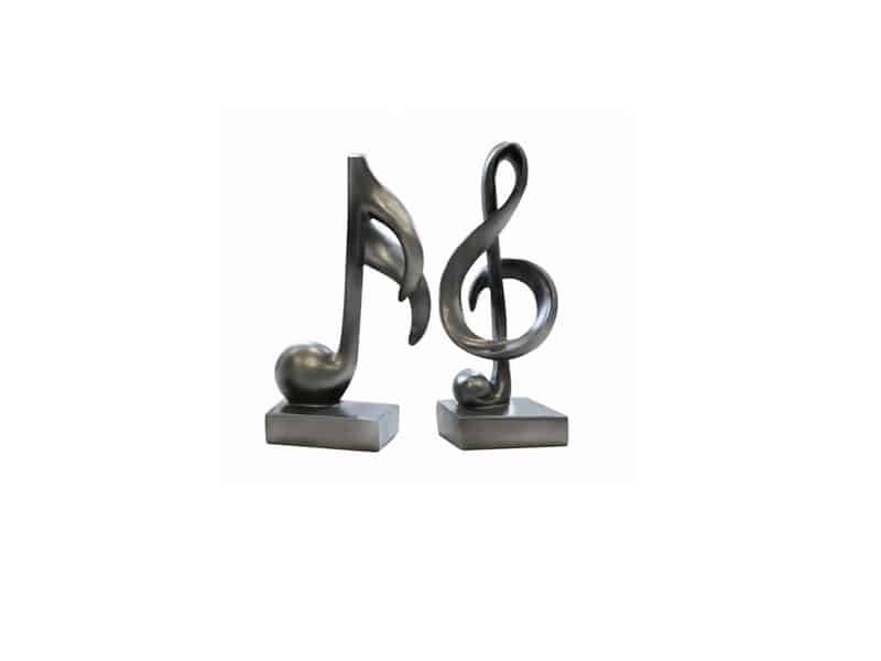 Treble Clef and Musical Note, Silver Resin (2) H 18 cm Statue Clef de sol - Figurine Note de musique sur socle - Objet décoratif Clef de sol musique - Objet d'art en résine - Sculpture ornement décoration d'intérieur - Déco Yang musique - Maison feng shui - Cadeau musical