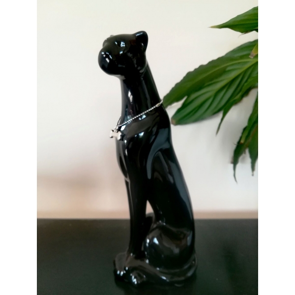 Sculpture Léopard assis, Porcelaine noire