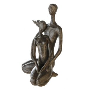 Statue Couple assis, Résine marron