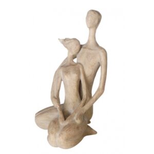 Statue Couple assis, Résine marron claire
