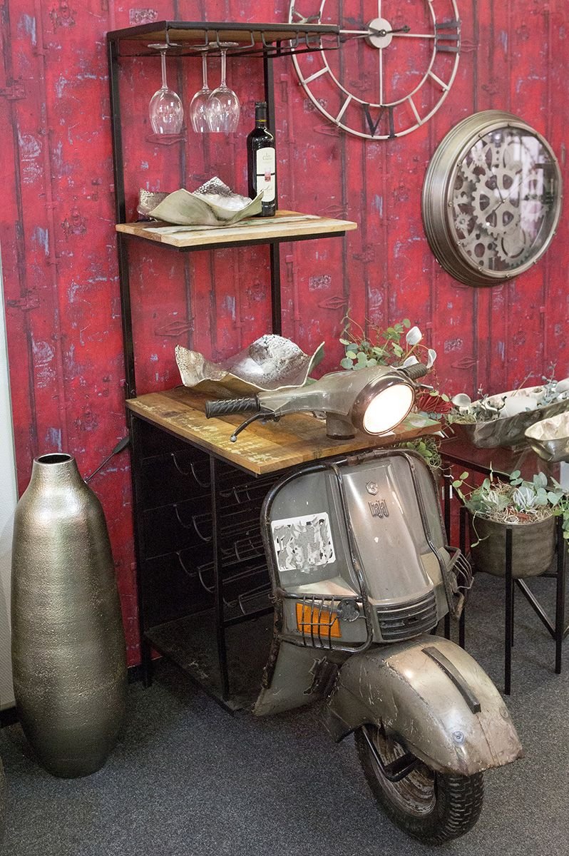 Staging Scooter shelves, Metal Bar vintage scooter - Style industriel Métal - Meuble déco porte bouteille - Etagère scooter bois et Métal noir - Décoration ornement d'intérieur