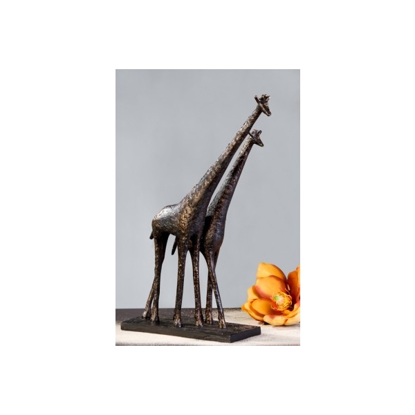 Statue Girafe couple, Résine marron doré