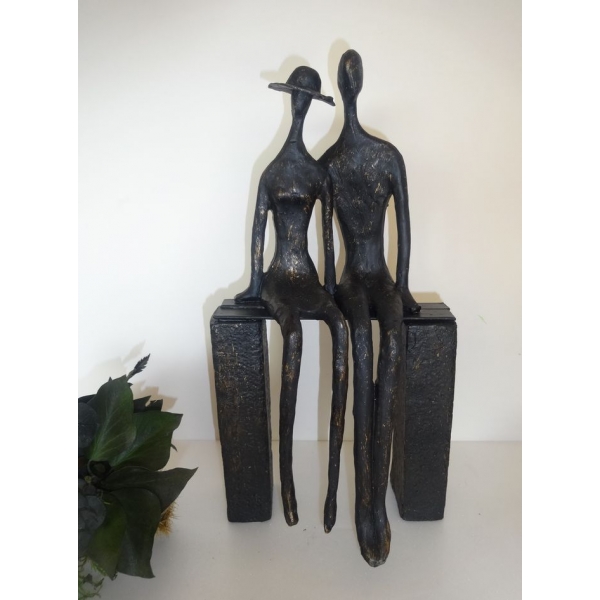 Statue couple assis, Résine bronze