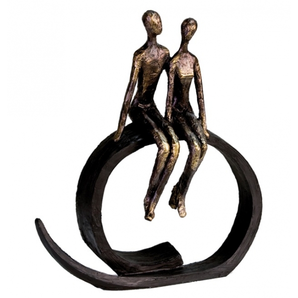 Statue d'un couple assis sur socle, Résine doré