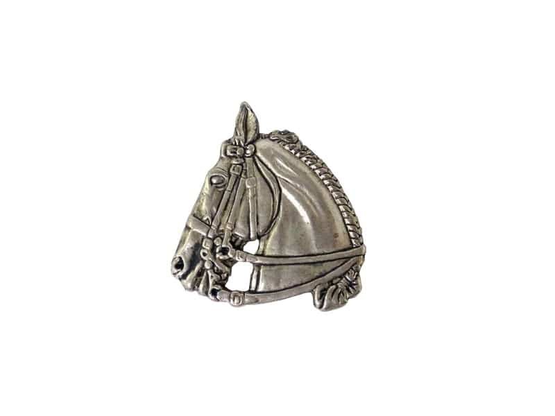Horse head brooch with braided dressage neckline Broche Cheval bridé - Sculpture animal équestre - Objet décoratif cheval - Objet d'art en argent - Sculpture ornement bijoux - bijoux animal - Cadeau souvenir