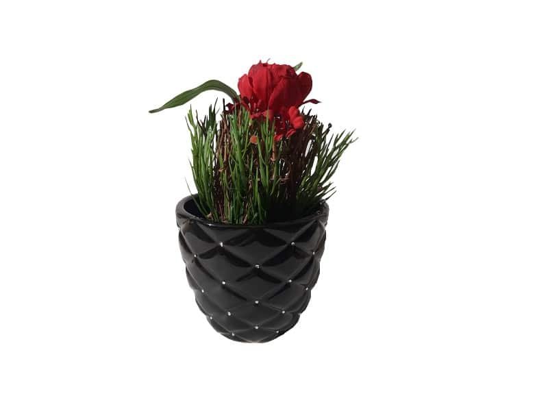 Round decorative planter Black and brilliant diamonds Cache pot noir facetté diamants- Cache-pot décoratif - Ornement décoratif plantes - Déco fleurie - Objet décoratif design - Déco chic de table - Cadeau invitation - idée cadeau