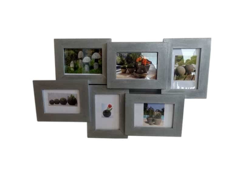 Cadre photos x6 en bois gris L 71cm Porte-photos 6 cadres - pêle mêles 8 photos - Galerie photos murale - Multi cadres - Décoration murale photographique - Déco gris - Cadeau crémaillère