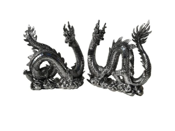 Dragon sculpture déco 2024 résine argentée et miroir