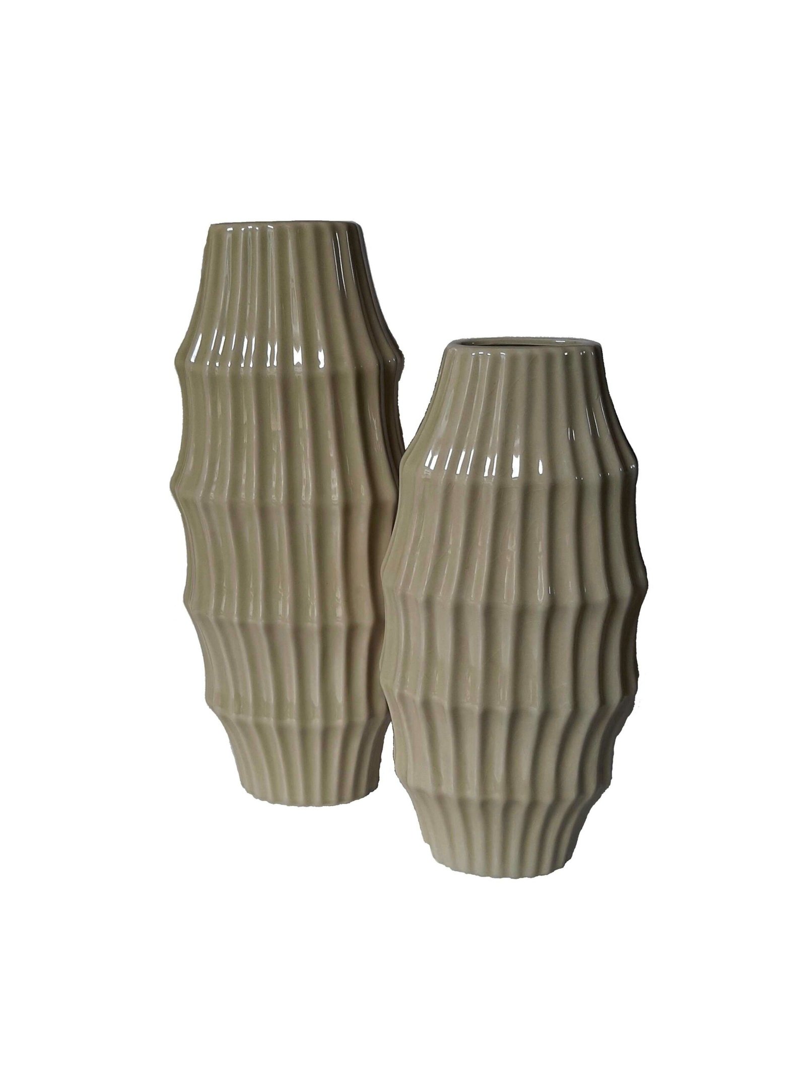 Ensemble de 2 vases déco Ondes émaillé brillant Céramique grise Vase haut décoratif- Sculpture grand vase moderne et art déco - Objet d'art en céramique vert - Sculpture ornement intérieur originale - Décoration d'intérieur - Déco florale
