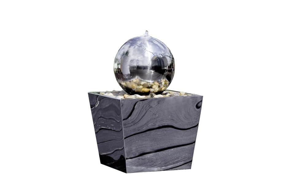 Fontaine boule inox  sur socle Fontaine boule sculpture - Fontaine jet eau décorative - Objet décoratif fontaine - Décoration d'intérieur et extérieur - Objet d'art en inox - Sculpture ornement - Déco métal - Maison feng shui - Cadeau déco