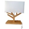 Lampe de table Arbre pied bois et abat-jour blanc rectangle H 40 cm