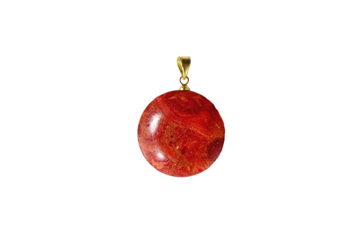 Round red coral pendant neck jewelry Pendentif Corail rond - Bijoux corail rouge - Bijou de cou sacré - Maison feng shui - Cadeau bien-être - Cadeau st Valentin