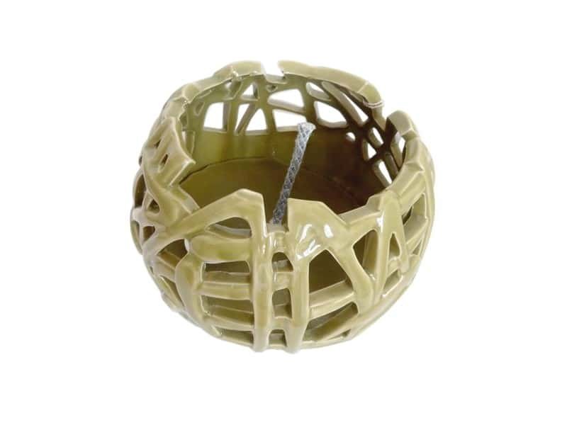 Porte bougie Flambeau, céramique verte kaki Porte bougie Flambeau - Porte bougie décoratif vert - Objet décoratif feu - Décoration d'intérieur et extérieur flamme - Objet d'art en céramique verte - Sculpture ornement - Déco bougie - Maison feng shui - Cadeau déco
