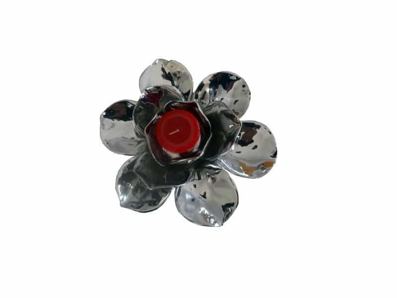 Porte bougie Grande Fleurs en céramique Diam 21 cm, Design métal Grand Porte bougie fleur - Porte bougie décoratif - Objet décoratif feu - Décoration d'intérieur flamme - Objet d'art en céramique argentée - Sculpture ornement - Déco argentée - Maison feng shui - Cadeau déco