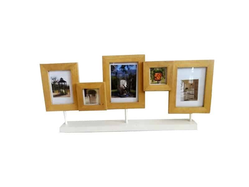 Photo holder on base x5 light wooden frames, wall decoration L 71 cm Porte-photos 5 cadres - pêle mêles 8 photos - Galerie photos - Multi cadres - Décoration d'intérieur