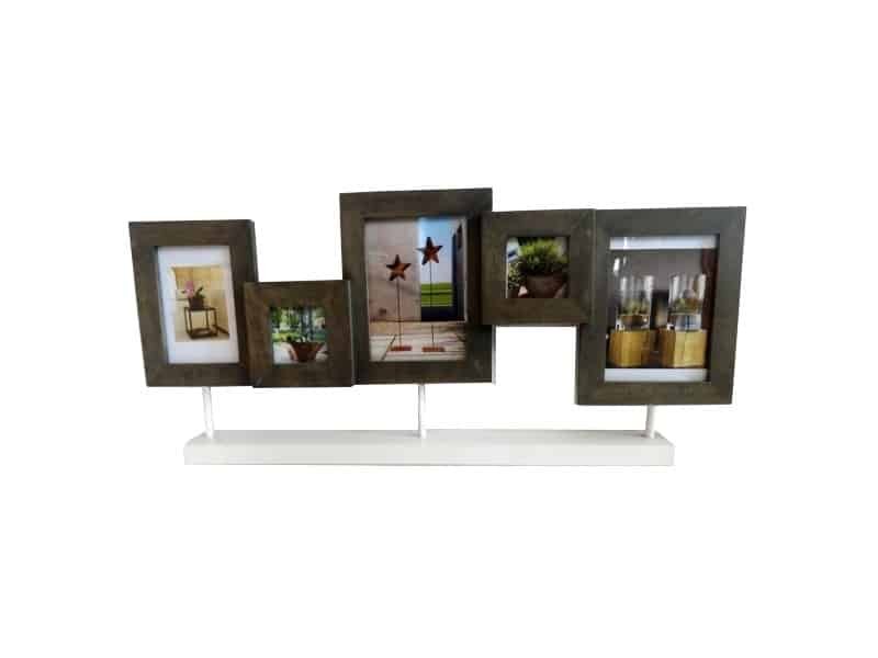 Porte photos sur socle x5 en bois wengé, décoration murale L 71 cm Porte-photos 5 cadres design bois - pêle-mêle 5 photos - Galerie photos bois foncé - Multi cadres - Décoration à poser photographique - Déco cottage, nordique et Bohème - Cadeau crémaillère