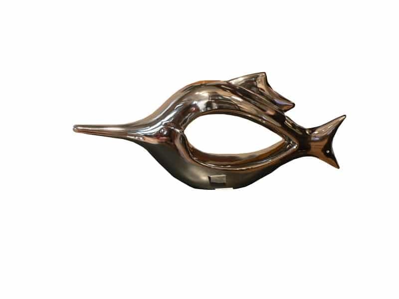 Dolphin Fish Sculpture L 50 cm, Mirror ceramic Statue Dauphin céramique - Déco poisson tendance - Objet décoratif océan - Décoration de salon - Décoration d'intérieure bord de mer - Sculpture ornement - décoration d'intérieur argentée - Déco marine - Ornement d'intérieur - Maison feng shui - Cadeau déco