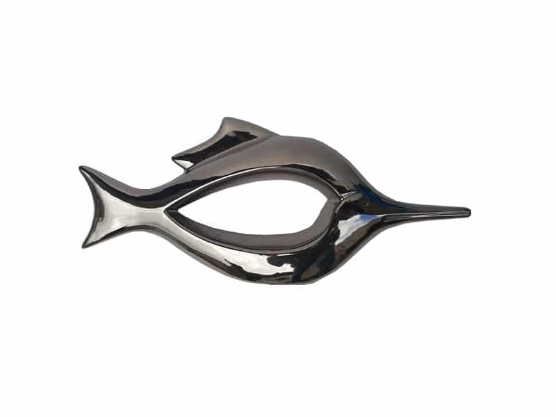 Dolphin Fish Sculpture L 50 cm, Mirror ceramic Statue Dauphin céramique - Déco poisson tendance - Objet décoratif océan - Décoration de salon - Décoration d'intérieure bord de mer - Sculpture ornement - décoration d'intérieur argentée - Déco marine - Ornement d'intérieur - Maison feng shui - Cadeau déco