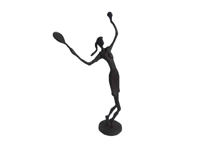 Tennis Woman decorative metal sculpture H 34 cm Statue femme tennis - Figurine Tenniswomen sur socle - Objet décoratif tennis - Objet d'art en métal fer - Sculpture ornement décoration d'intérieur - Déco Sport - Maison feng shui - Cadeau sportif - Trophée - Coupe