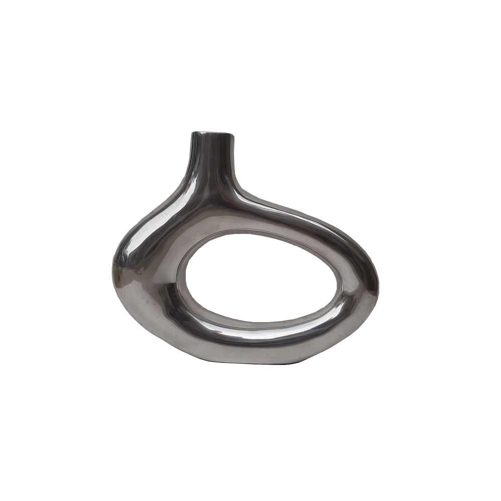Sculpture Oval decorative soliflore vase H 24 cm aluminum metal design Vase soliflore design métal - Vase aluminium déco - Sculpture vase moderne - Déco florale - Mobilier et décoration de mariage