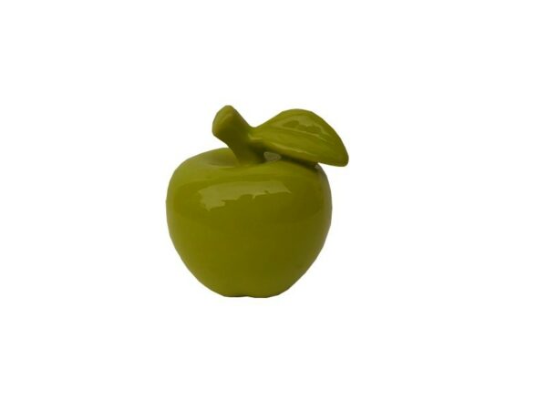 Sculpture déco pomme en céramique laquée verte H 10cm