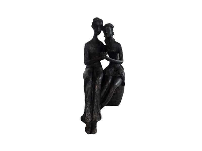 Statue Couple sitting and flowers H 24 cm, Bronze resin Statue couple décoratif - Cadeau couple paix et bonheur - Objet d'art homme et femme en résine - Sculpture ornement - Maison feng shui - Cadeau déco - Déco amour