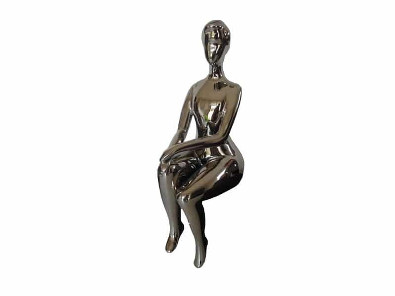 Seated Woman Statue H 32 cm home decor, Mirror ceramic Statue femme assise - Femme assise en céramique - Objet décoratif féminin - Objet d'art en céramique argentée - Sculpture ornement femme - Décoration d'intérieur - Déco maison - Maison feng shui - Cadeau déco - idée cadeau