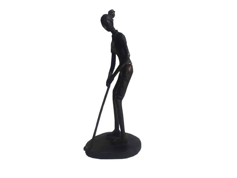 Bronze resin golfer statue H 32 cm Statue déco golfeuse et club - Sculpture golfeur femme déco - Objet décoratif de golf - Objet d'art en résine noire dorée - Sculpture ornement intérieur - Décoration d'intérieur - Déco sport