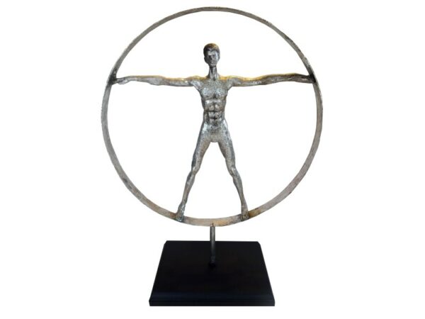 Statue Homme de Vitruve H 45 cm, résine argentée