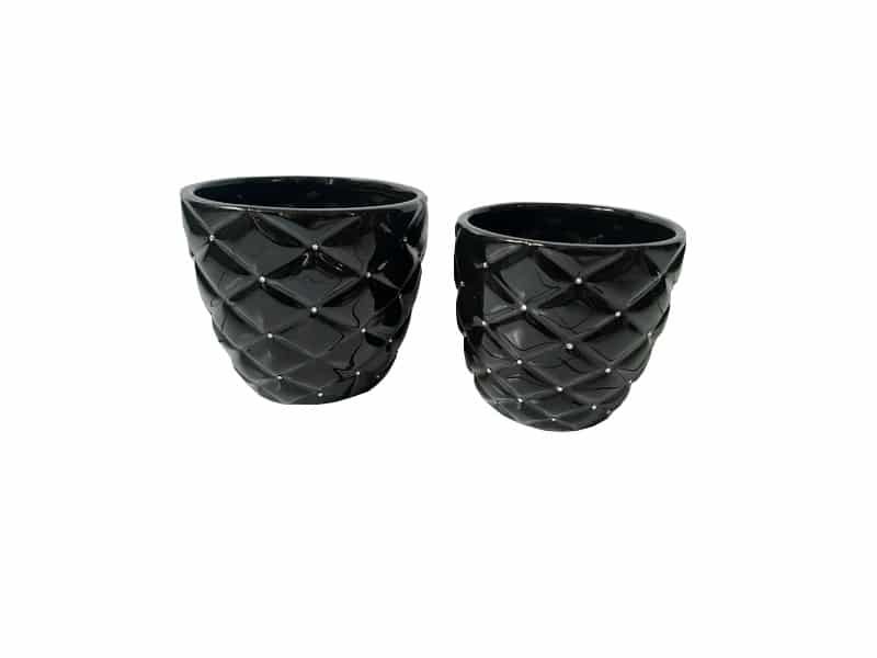 Brilliant black vase and diamonds 2 sizes, Ceramic Cache pot noir facetté - Cache pot décoratif - Ornement décoratif plantes - Déco fleurie - Objet décoratif design - Déco chic de table - Cadeau invitation - idée cadeau