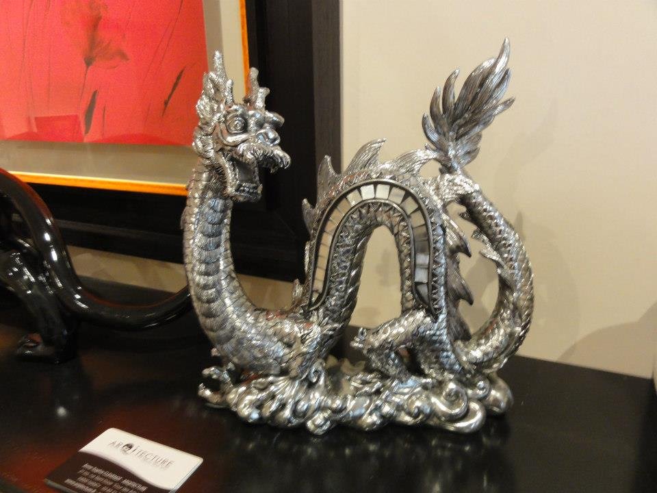 dragon sculpture deco Dragon sculpture décorative - Objet d'art en résine argentée - Sculpture ornement - Maison feng shui - Cadeau déco - Déco animale