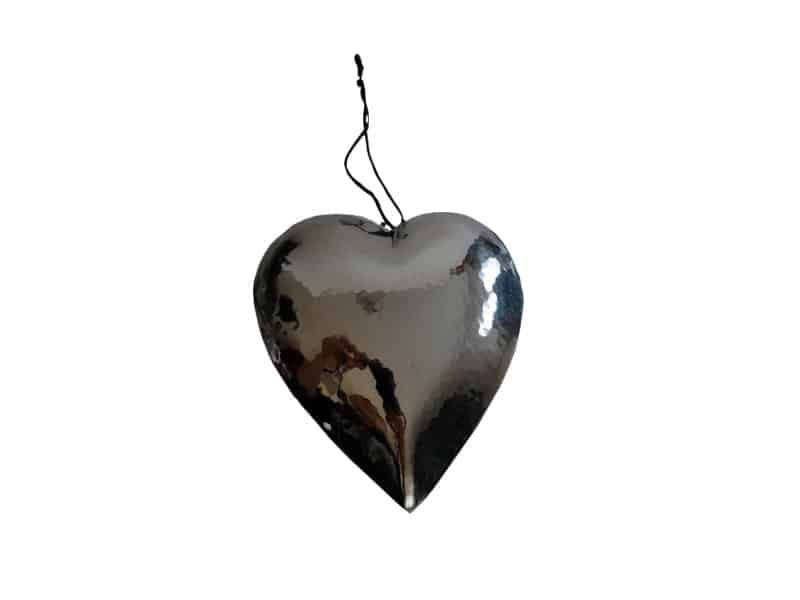 Coeur à suspendre 13 cm, Design métal martelé Coeur à suspendre décoratif - Déco Coeur en métal martelé - Objet décoratif coeur facetté miroir - Sculpture ornement coeur - idée Cadeau Saint Valentin
