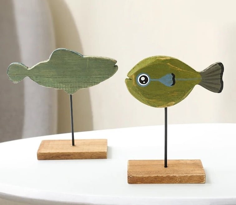Poisson nordique sculpture bois Sculpture poisson coloré - Poisson décoratif à poser - Objet décoratif bord de mer - Décoration d'intérieur océan - Sculpture ornement intérieur gîte - Déco bois - Déco animale - Maison feng shui - Cadeau déco art