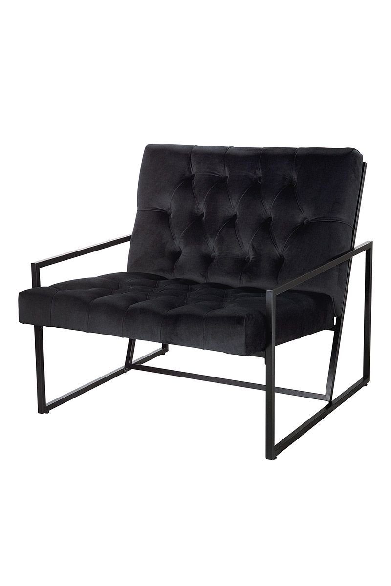 Fauteuil Métal design et tissu noir h80 cm Fauteuil velours design noir - Mobilier déco chic et tendance - Mobilier de salon - Meuble d'intérieur large assise - Décoration d'intérieur - Déco confort